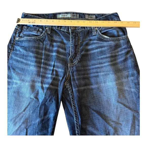 Buckle BKE Derek Bootleg Men’s Blue Denim Jeans Wiskering Western Bootcut 33S - Picture 4 of 10